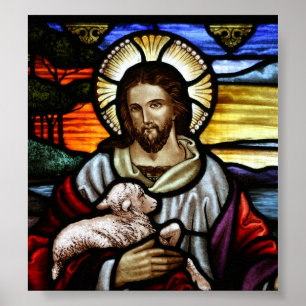 De Good Shepherd; Jezus op gekleurd glas Poster