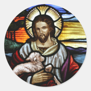 De Good Shepherd; Jezus op gekleurd glas Ronde Sticker