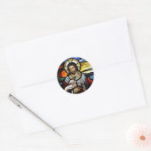 De Good Shepherd; Jezus op gekleurd glas Ronde Sticker (Envelop)