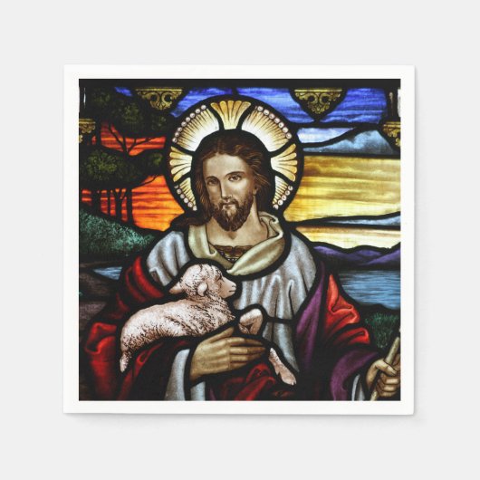 De Good Shepherd; Jezus op gekleurd glas Servet (Voorkant)