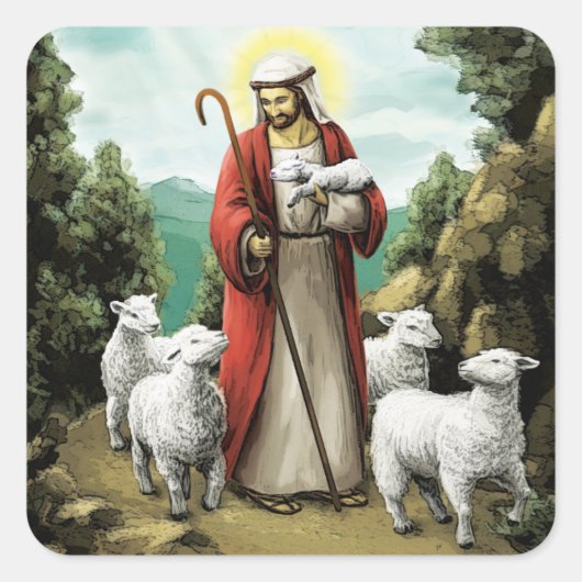 De Good Shepherd Vierkante Sticker (Voorkant)