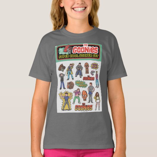 De Goonies Retro Sticker Blad Graphic T-shirt (Voorkant)