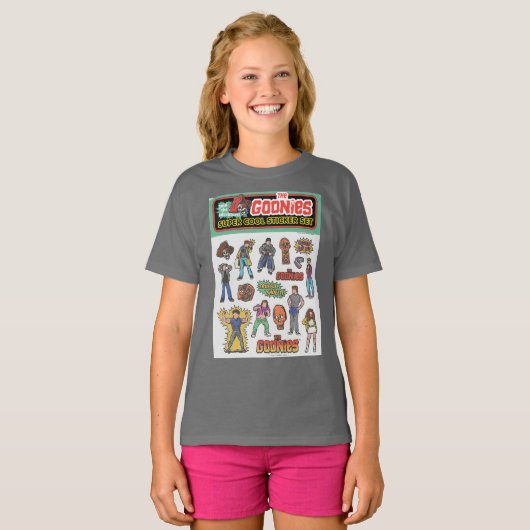 De Goonies Retro Sticker Blad Graphic T-shirt (Voorkant volledig)