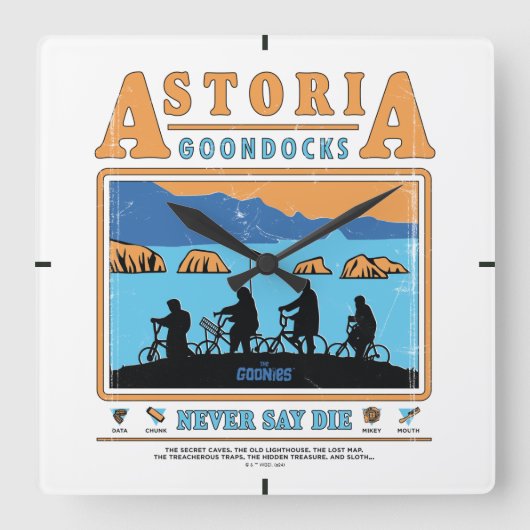De Goonies Silhouetten boven Astoria Goondocks Vierkante Klok (Voorkant)