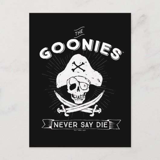 De goonies "Zeg nooit dat ze sterven" Pirate Badge Briefkaart (Voorkant)