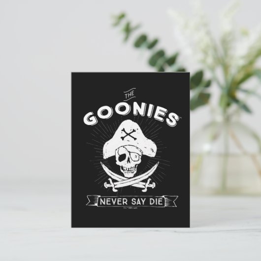 De goonies "Zeg nooit dat ze sterven" Pirate Badge Briefkaart (Staand voorkant)