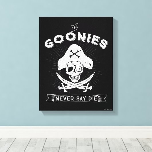 De goonies "Zeg nooit dat ze sterven" Pirate Badge Canvas Afdruk (Insitu (Houten vloer))
