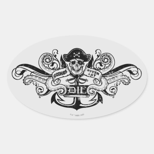 De goonies "Zeg nooit die dag" Pirate Anchor Badge Ovale Sticker (Voorkant)