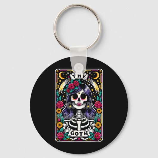 De Goth Grappige Tarotkaart Sarcasme Skelet Schede Sleutelhanger (Voorkant)