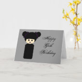 De gotische Kaart van de Verjaardag Kokeshi (Gele Bloem)