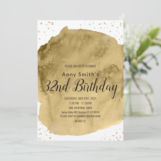 De gouden borstelslag van de waterverf op witte ui kaart (Staand voorkant)