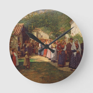 De gouden bruiloft (olie op doek) ronde klok