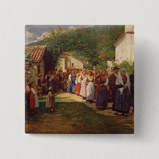 De gouden bruiloft (olie op doek) vierkante button 5,1 cm (Voorkant)