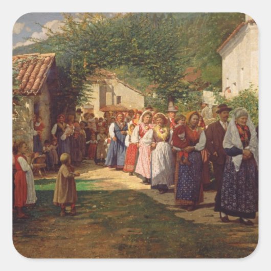 De gouden bruiloft (olie op doek) vierkante sticker (Voorkant)