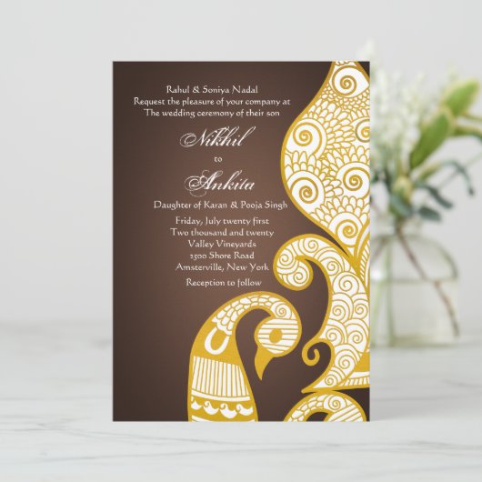 De gouden bruine uitnodiging van Swan (Staand voorkant)