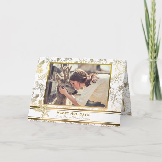 De gouden Elegantie Gegraveerde Foto van de Douane Feestdagen Kaart (Voorkant)
