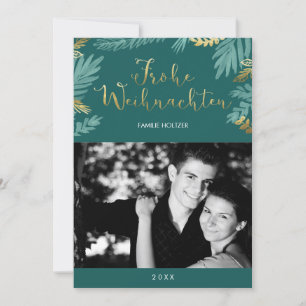 De gouden en Groene Foto van Frohe Weihnachten van Feestdagenkaart