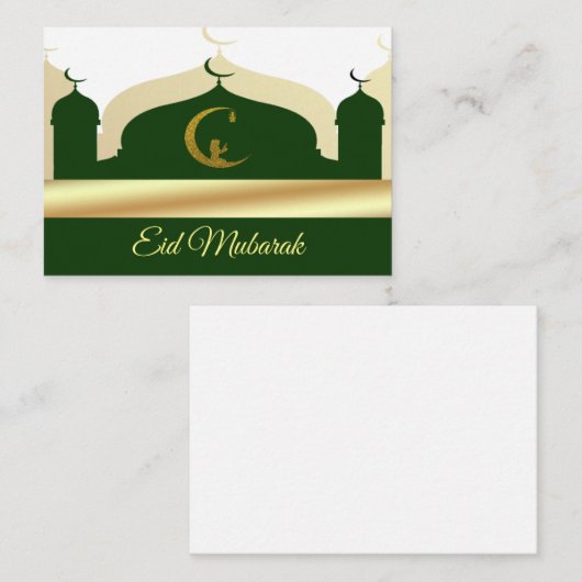 De gouden en groene moskee Eid Mubarak Notitiekaartje (Voorkant / Achterkant)