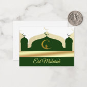 De gouden en groene moskee Eid Mubarak Notitiekaartje (Voorkant / Achterkant in situ)