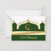De gouden en groene moskee Eid Mubarak Notitiekaartje (Voorkant)