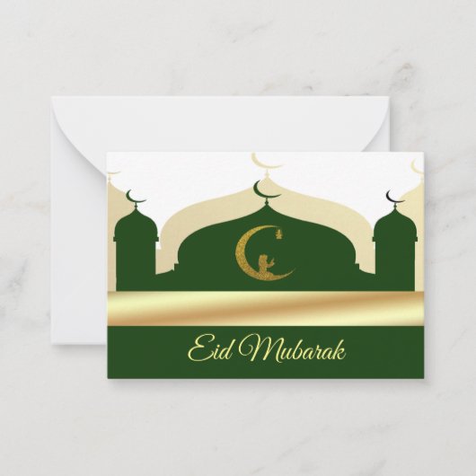 De gouden en groene moskee Eid Mubarak Notitiekaartje (Voorkant)