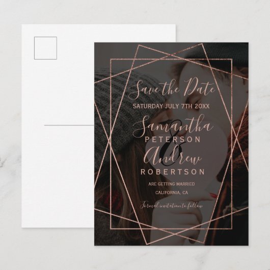 De gouden geometrische scriptfoto van het roos spa aankondigingskaart (Voorkant / Achterkant)