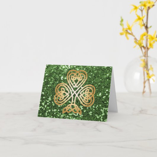 De gouden Glanzende Keltische Klaver Groene Faux Kaart (Gele Bloem)