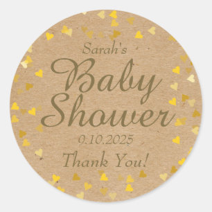 De gouden Gunst van het Baby shower van Harten Ronde Sticker
