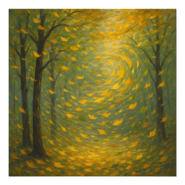 De Gouden Herfst Dans: Een Werveling van Vallende Foto Afdruk
