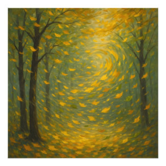 De Gouden Herfst Dans: Een Werveling van Vallende Foto Afdruk
