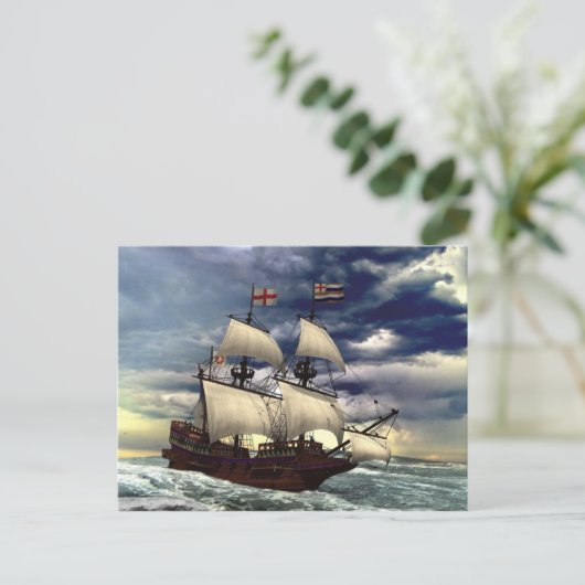 De Gouden Hind. Briefkaart (Staand voorkant)