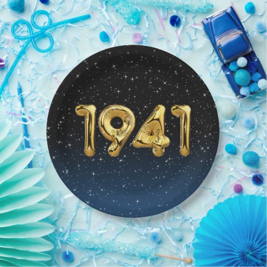 De gouden jaarballonnen van 1941 met sterren papieren bordje (Feest)