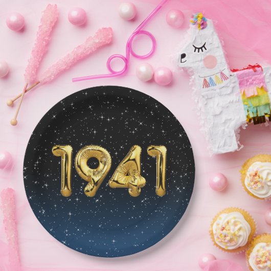 De gouden jaarballonnen van 1941 met sterren papieren bordje (Feest)