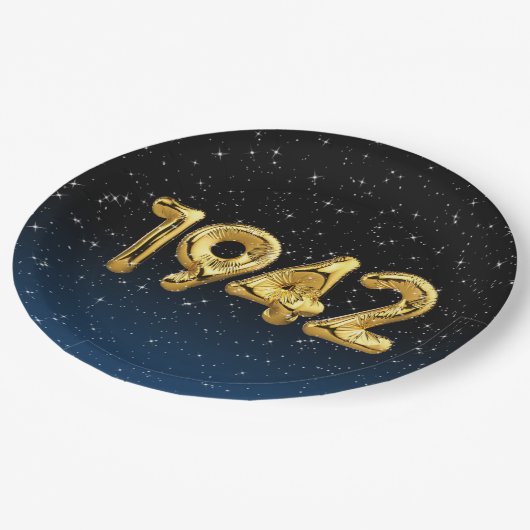 De gouden jaarballonnen van 1942 met sterren papieren bordje (Gekanteld)