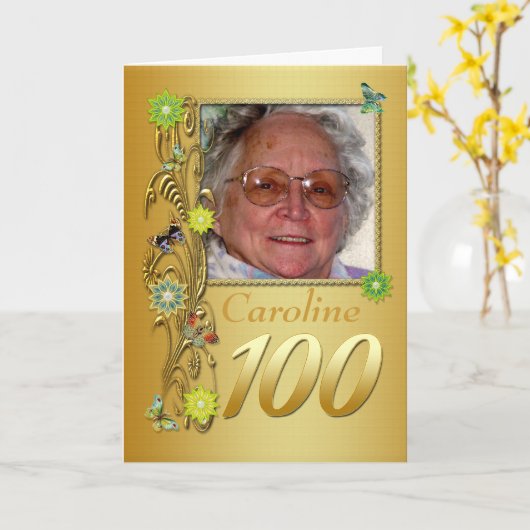 De gouden Kaart van de Verjaardag van de Foto van (Gele Bloem)