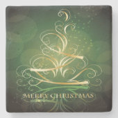 De gouden kerstboom met rond lintje stenen onderzetter (Voorkant)