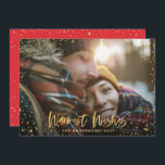 De gouden kerstdagen sterren 1 foto feestdagenkaart<br><div class="desc">Goudsterren Seizoensbegroeten Kerstmis 1 fotovakantiekaart. Met een manuscripttekst en goudeffect ontwerp,  kan de rode achtergrondkleur veranderen om uw stijl aan te passen.</div>
