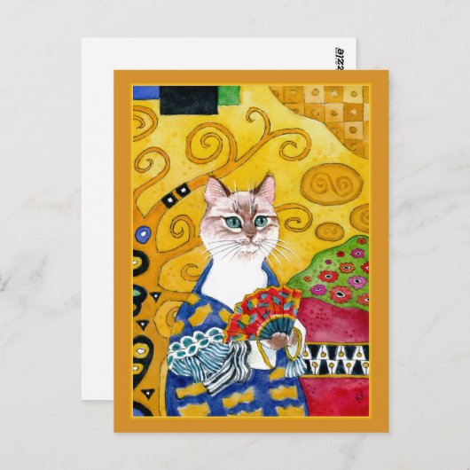 De gouden leuke kat van Gustav Klimt met het Briefkaart (Voorkant / Achterkant)