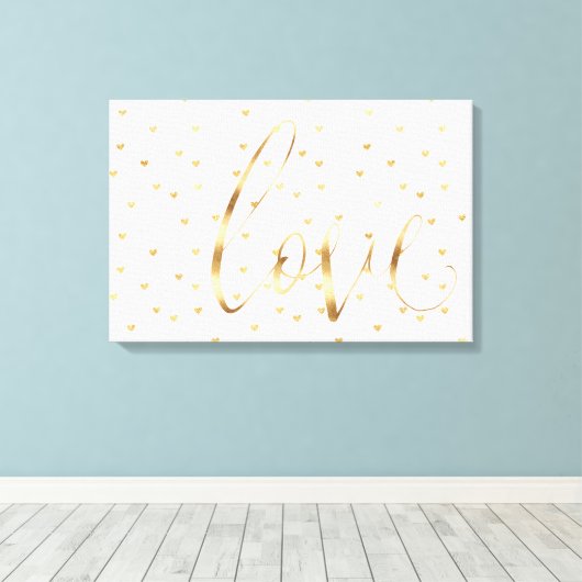 De gouden Liefde Ombre van Harten Canvas Afdruk (Insitu (Houten vloer))