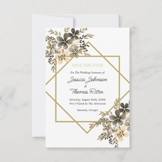 De gouden Lijst kleurt Floral sparen de Datum Save The Date (Voorkant)