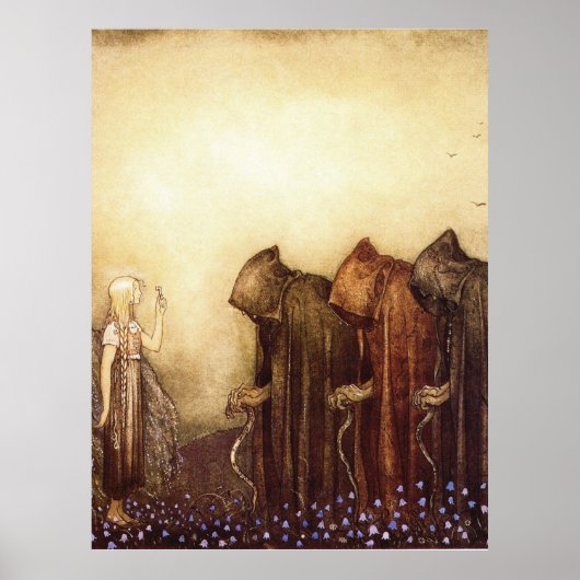 “De Gouden Sleutel” John Bauer Aquarel Poster (Voorkant)