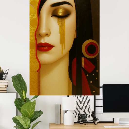 De gouden tranen van Freya met donker haar Poster (Thuiskantoor)