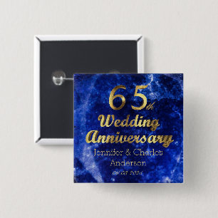 de Gouden Typografie van het 65ste van de Saffier Vierkante Button 5,1 Cm