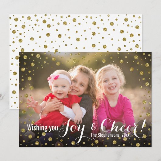 De gouden Vreugde van Confettien en juicht de Feestdagenkaart (Voorkant / Achterkant)