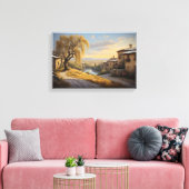 De Gouden Wilg bij Zonsondergang Canvas Afdruk (Insitu (Woonkamer))