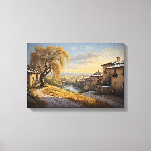 De Gouden Wilg bij Zonsondergang Canvas Afdruk (Voorkant)