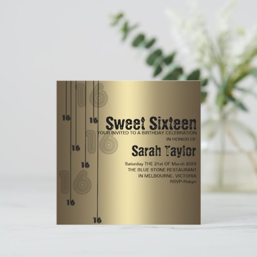 De gouden Zoete Uitnodiging van Zestien Verjaardag (Staand voorkant)
