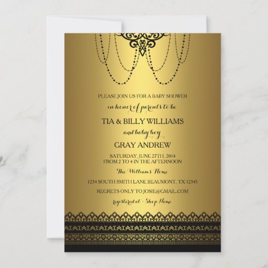 De gouden & Zwarte Uitnodiging van het Baby shower (Achterkant)