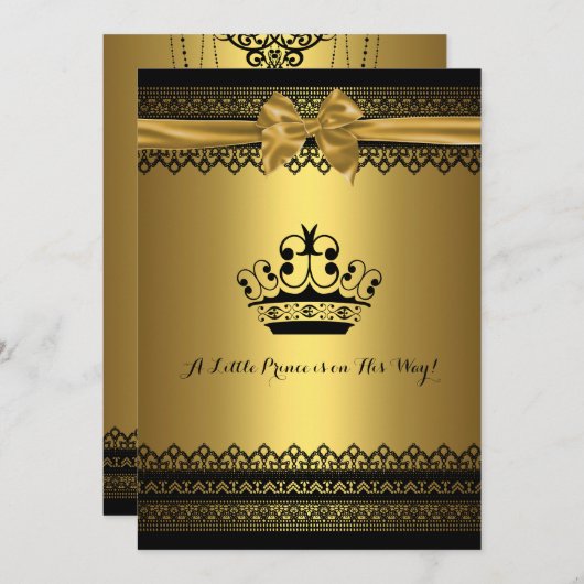 De gouden & Zwarte Uitnodiging van het Baby shower (Voorkant / Achterkant)