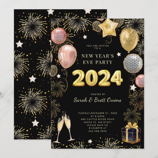 De goudglitter van 2023 in het nieuwjaar op zwart kaart (Voorkant / Achterkant)